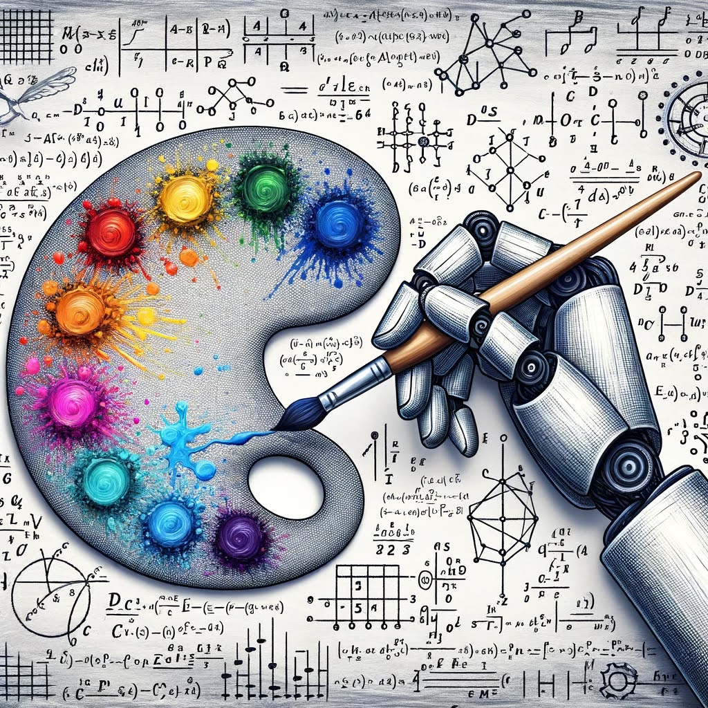 Painter's palette filled with algorithms and formulas
