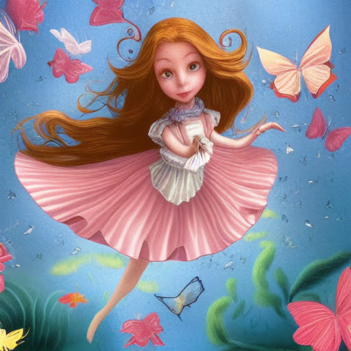Dreamlike Alice surrounded by paper butterflies underwater