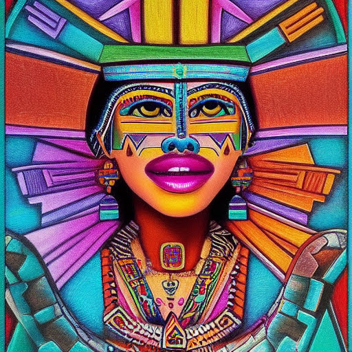 Serenity expressed through Aztec art in color hyperrealism