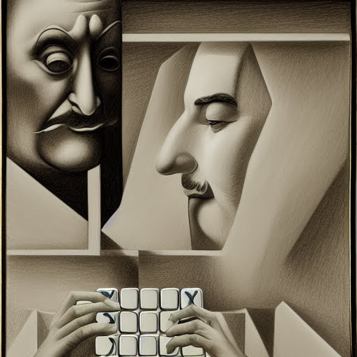 Pencil portrait of card game scene with dice