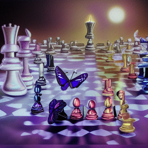 Butterfly among illuminated chess figures