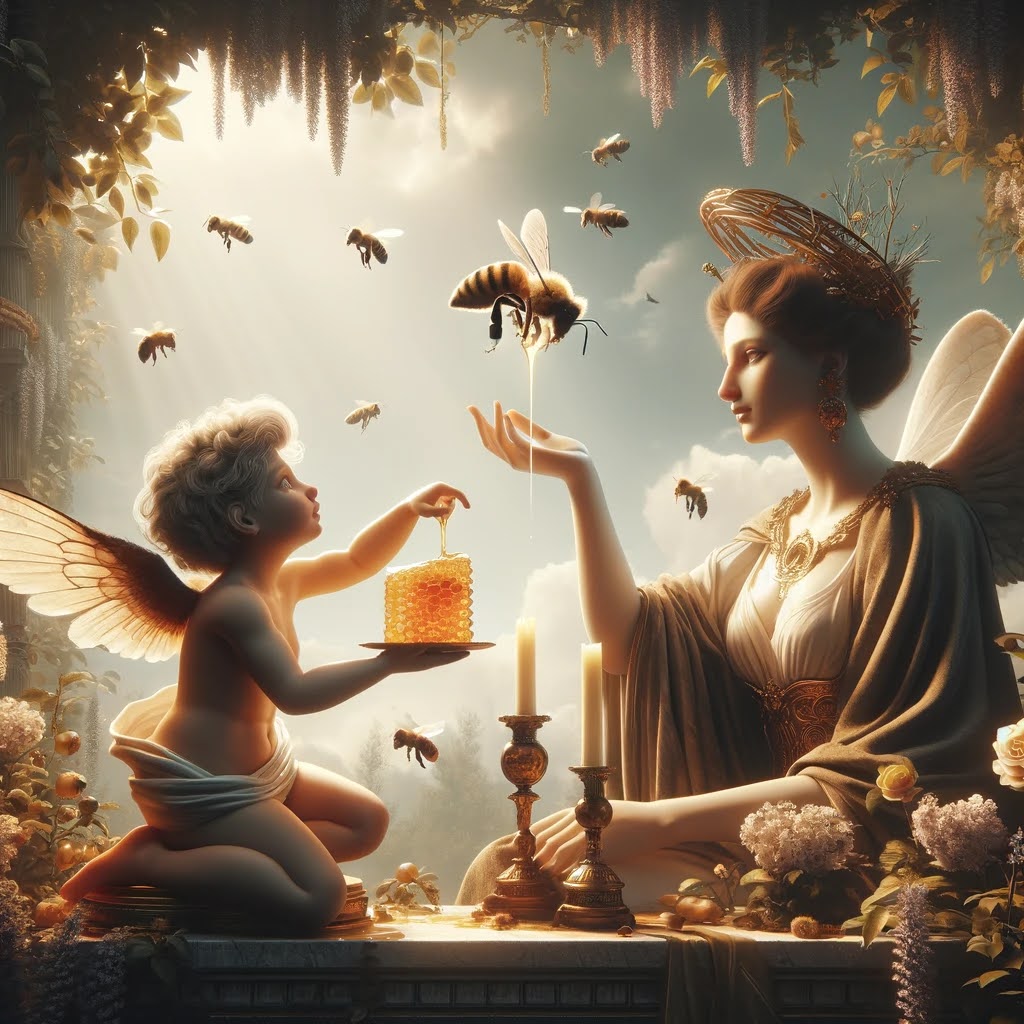 Cupid complaining to Venus about bee stings