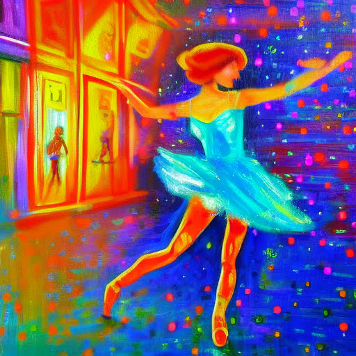 Impressionist dream of a girl dancing with a robot