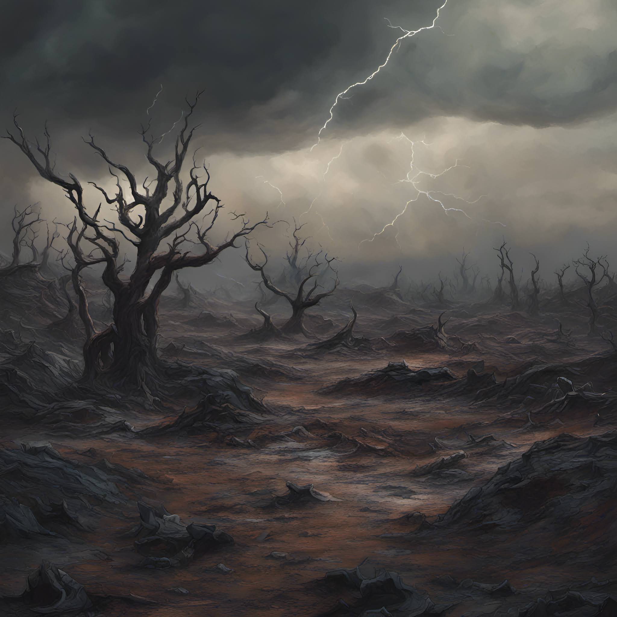 Desolate exoplanet landscape under alien skies