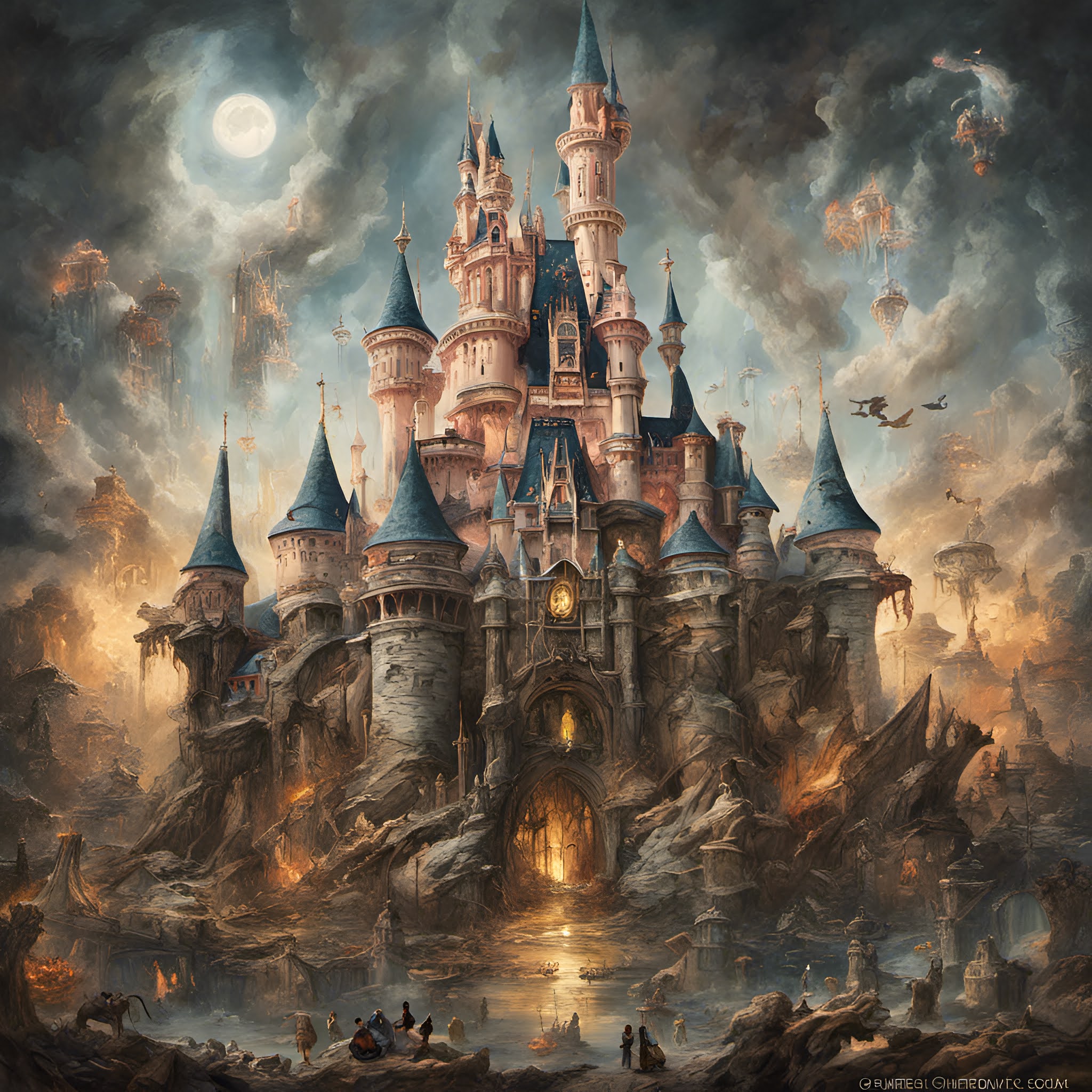 Intricate surreal landscape with fractal elements