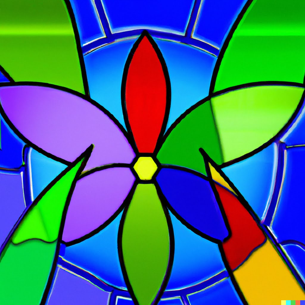 Stained glass with futuristic floral designs