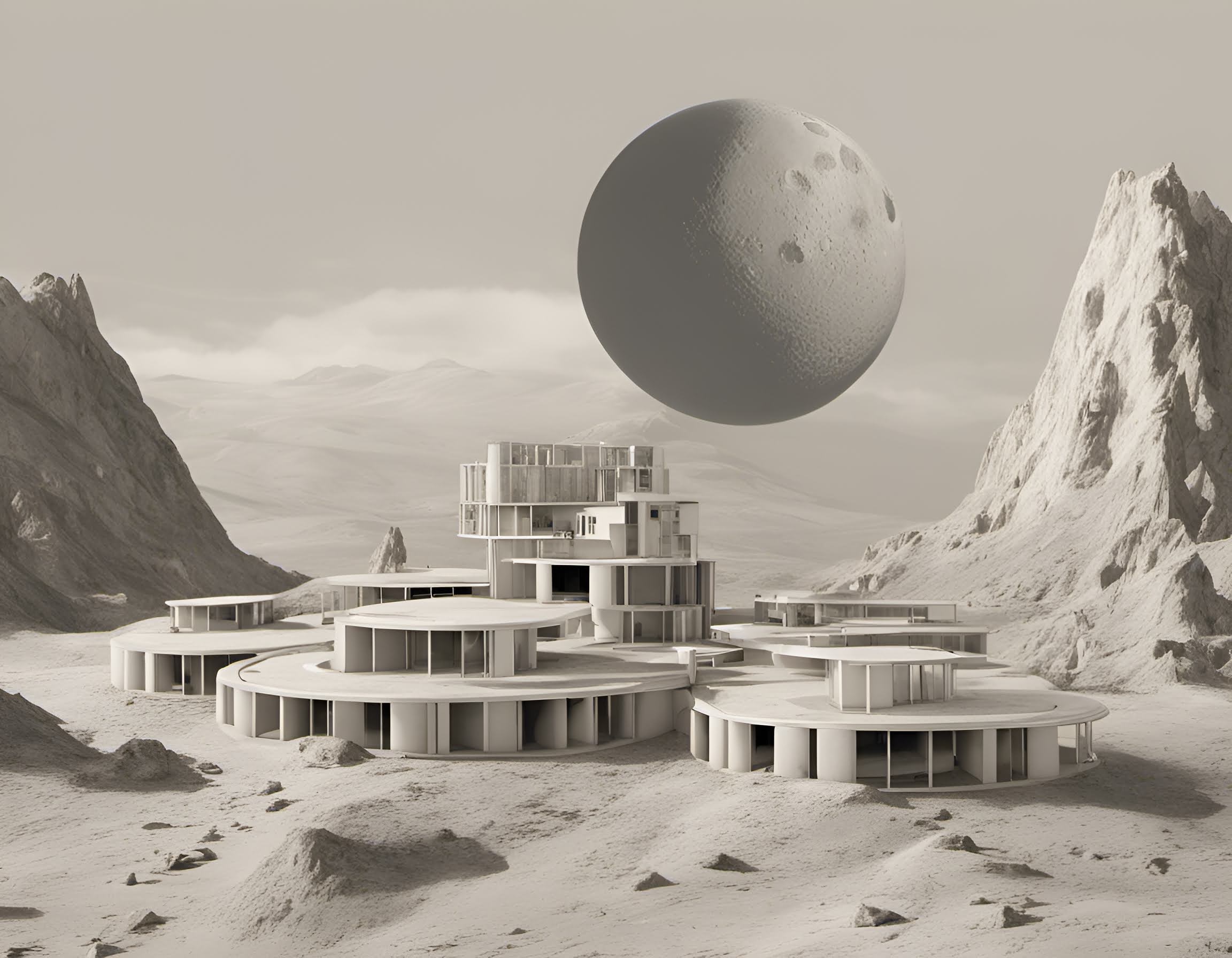 Impossible architectural structures floating in dreamscape