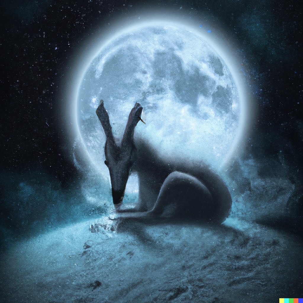 Melancholic kangaroo sitting alone on the moon