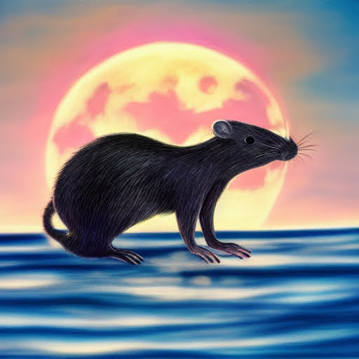 Glass rat dancing in sea under moonlight