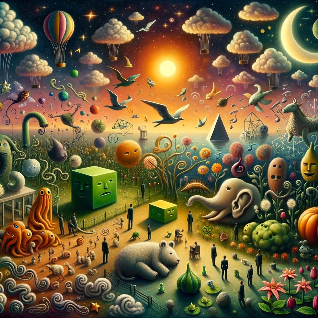 Surreal oil painting of abstract paradoxical concepts
