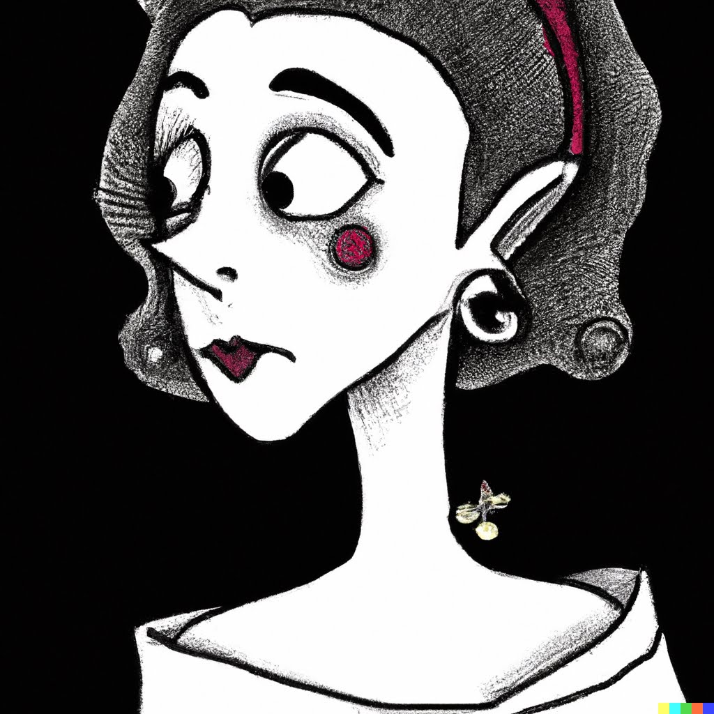Burton-style princess with red earring