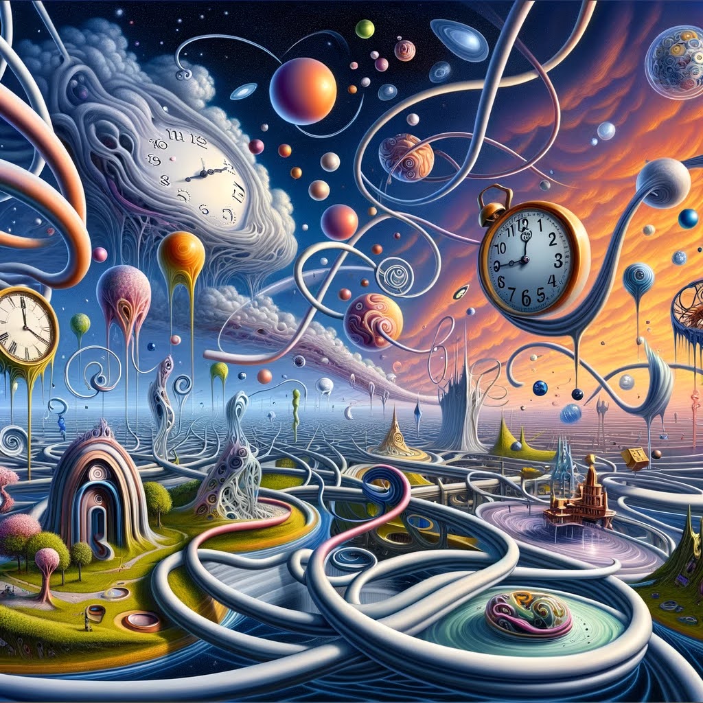 Quantum entanglement illustrated in surreal Dalí style
