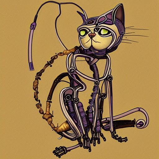 Gold and pearl robotic cat anatomy