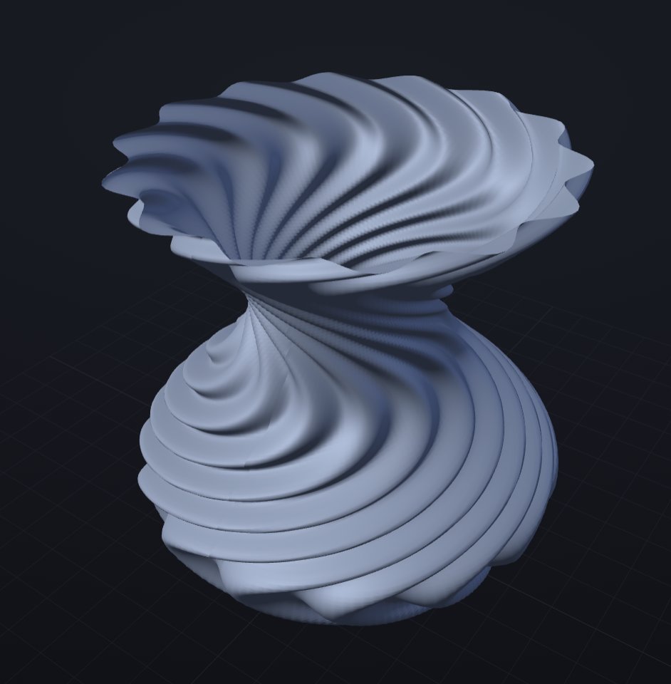 Parametric twisted vase rendered in SinglePathStudio's 3D viewport
