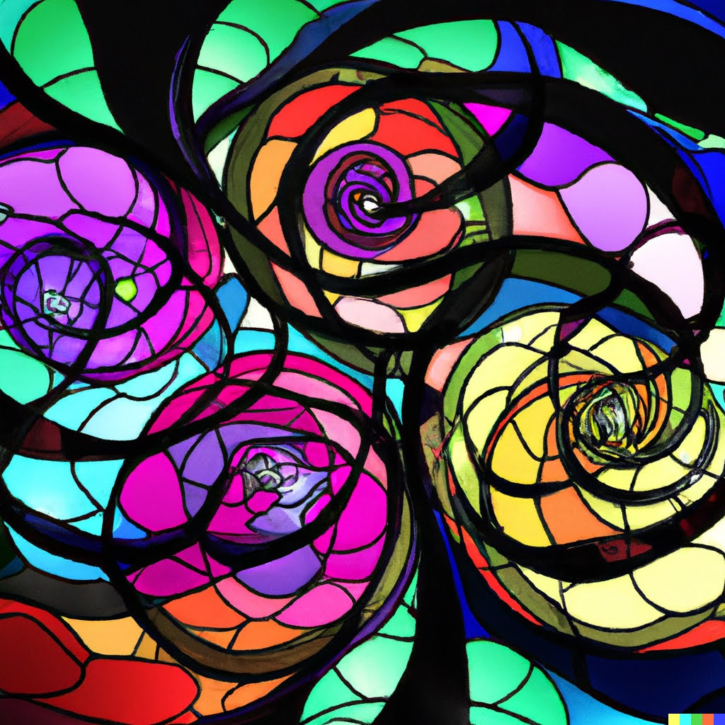 Vibrant stained glass with alien life forms