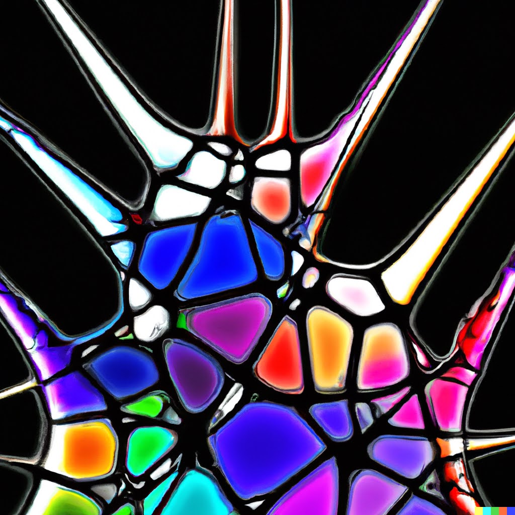 Stained glass panel of extraterrestrial organisms