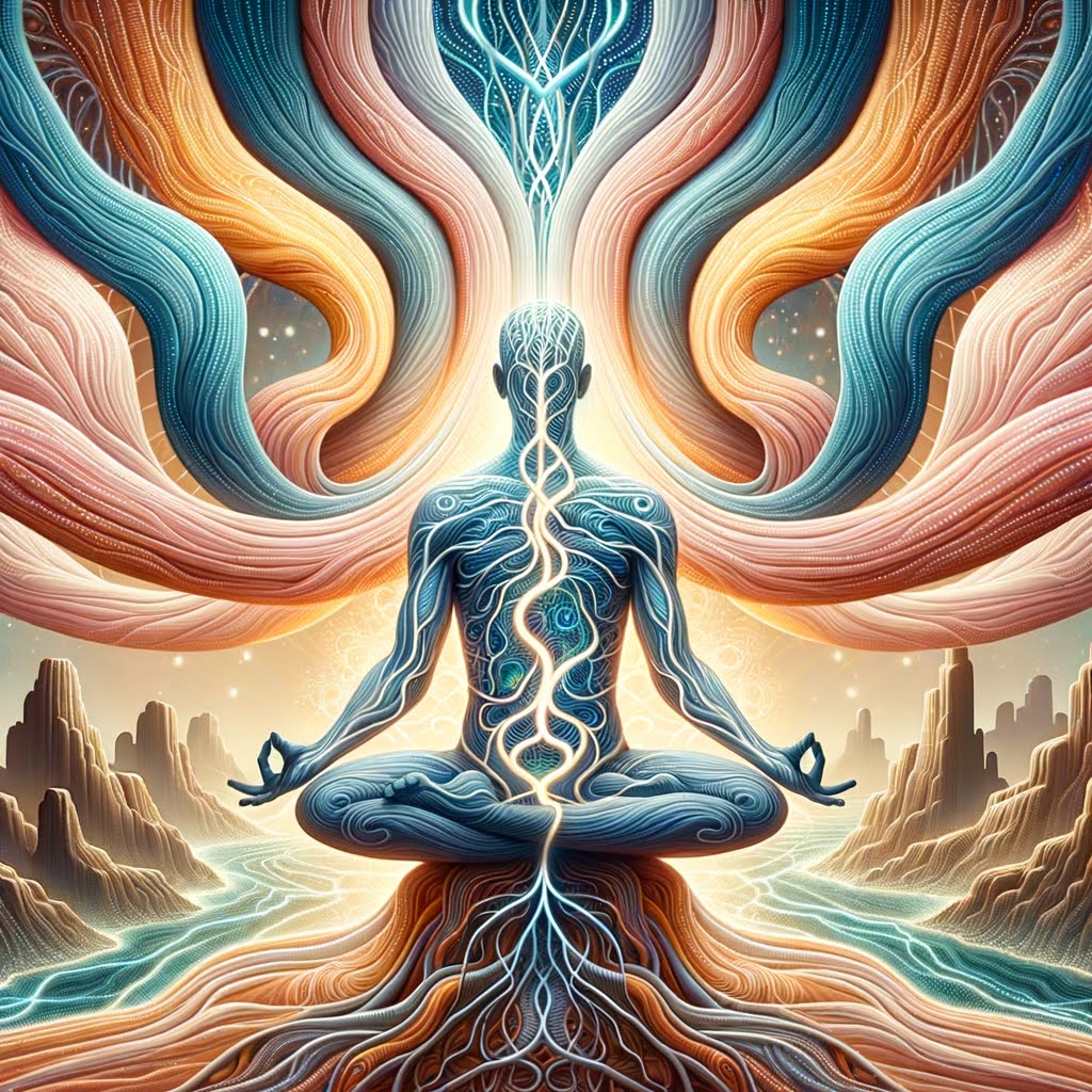 Three intertwined energy channels (Nadis) with flowing energy